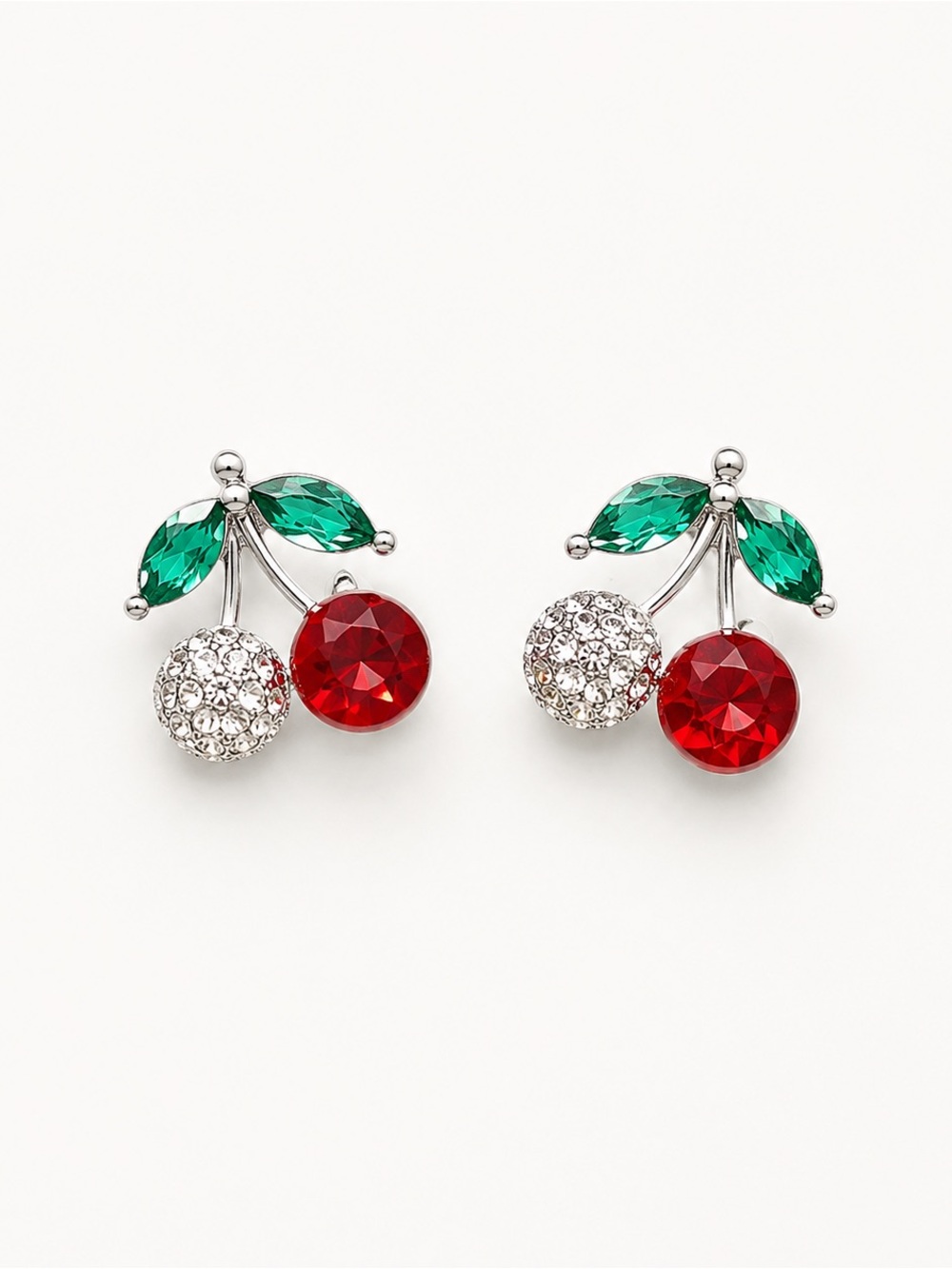 🍒 Cherry Rhinestone Stud Earrings | Cute Fruit Earrings
